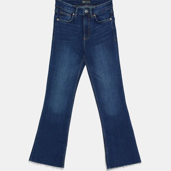 Denim Zara Mid-Rise Cropped Flare Raw Hem Jeans (NWT) - Picture 6 of 6